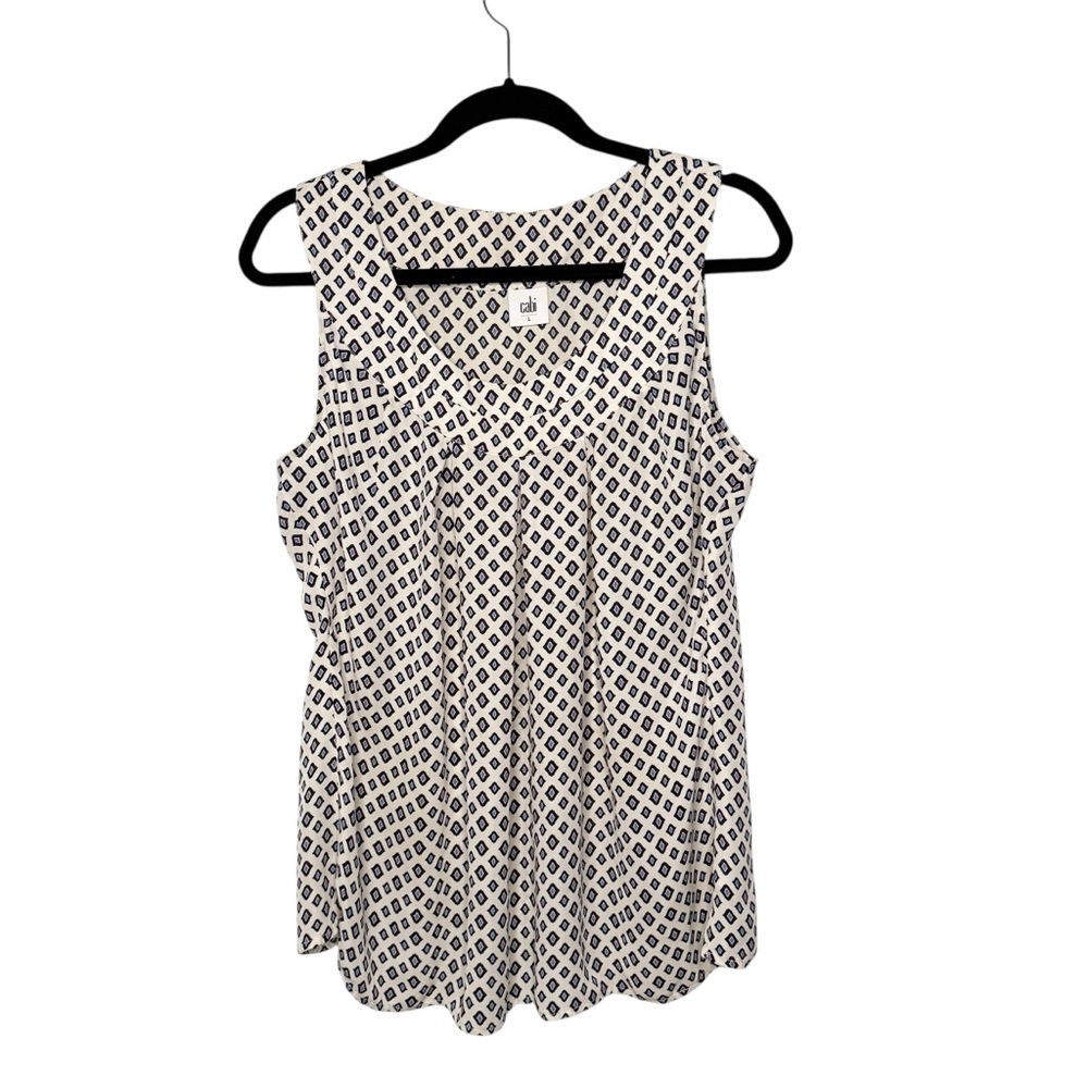 Cabi Sleeveless Cream Blue Pink Diamond Print Top Size L